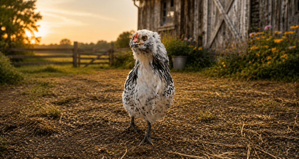 Pearl the easter egg chicken from the barnyard.