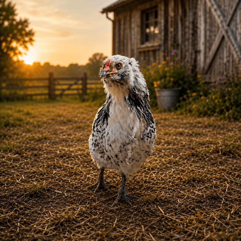 My chicken Pearl with an AI generated background
