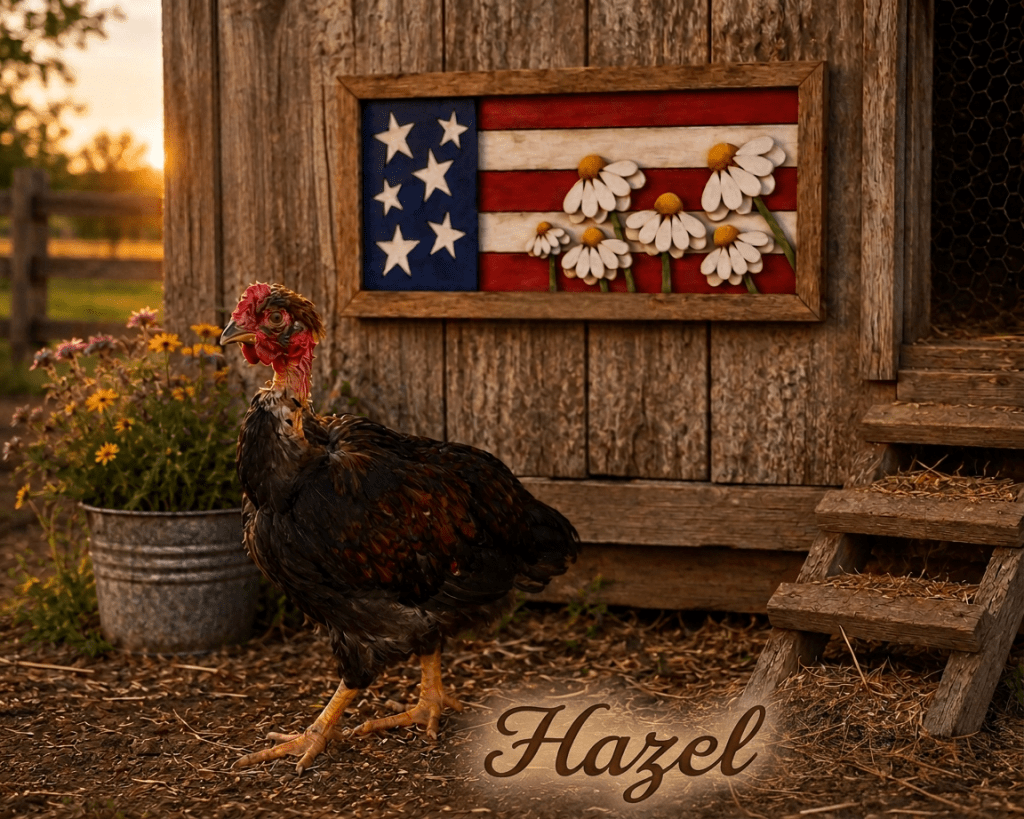 laser cut wood usa flag with daisy flowers